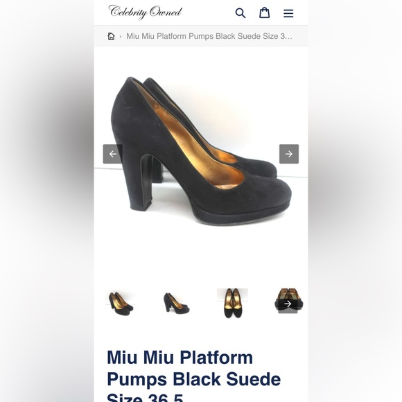 Miu Miu Black Suede Pump Round Almond Toe Block Heels Leather Italy cLassic Shoe - Picture 11 of 12